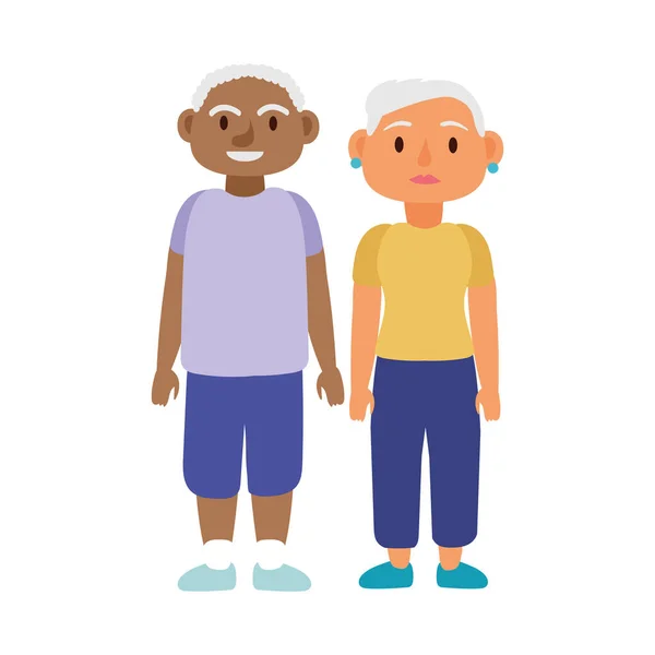 Irklar arası yaşlı çiftler karakter avatarları — Stok Vektör