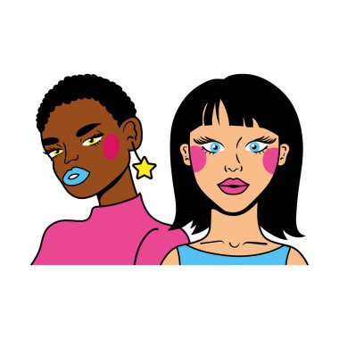 siyah saçlı kadın ve afro kız çift moda sanatları tarzı