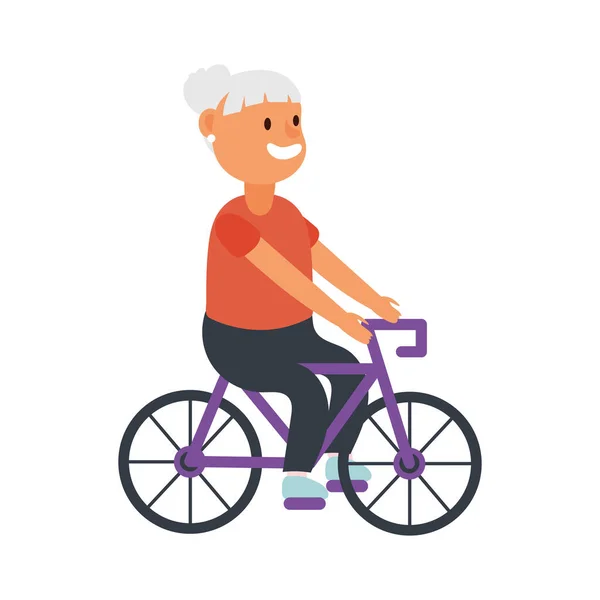 Old woman riding bike avatar character — Stock Vector