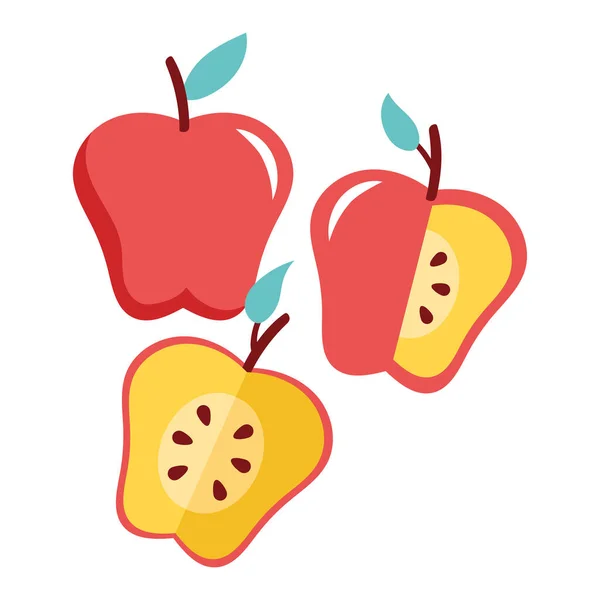 Apples red fresh fruits nature icons — Stock Vector