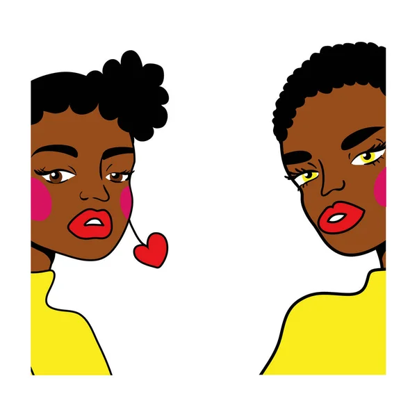 Afro girls couple fashion pop art style — Stock Vector