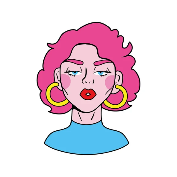 Žena s růžovými vlasy pop art styl ikona — Stockový vektor