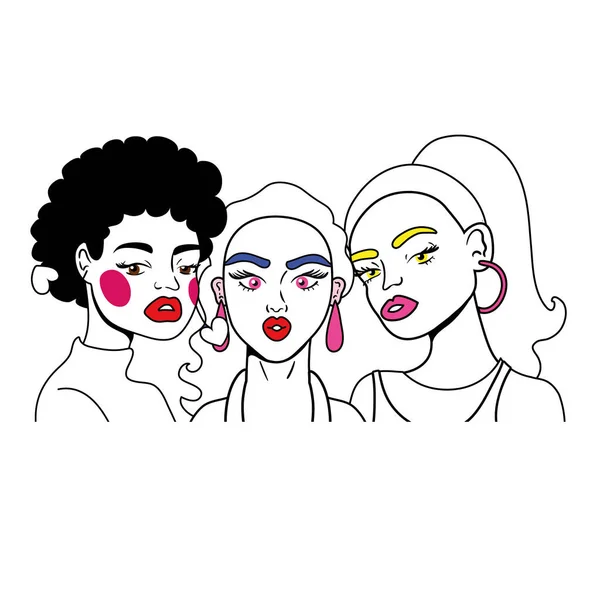 Group of girls fashion pop art style — Stock Vector