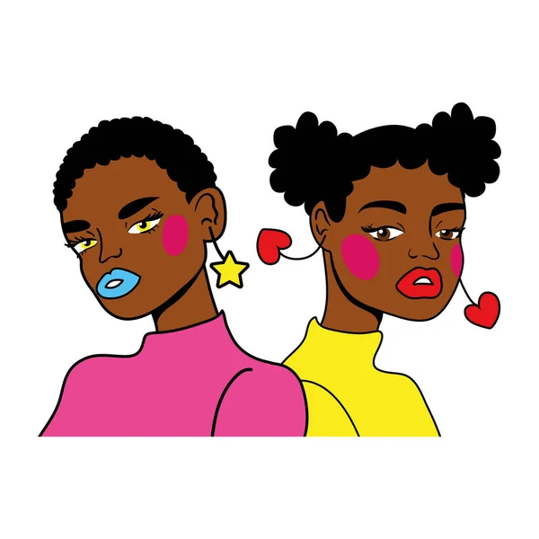 Afro girls couple fashion pop art style — Stock Vector