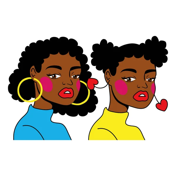 Afro girls couple fashion pop art style — Stock Vector