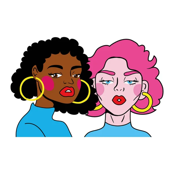 Rosa cabello mujer y afro chica pareja moda pop arte estilo — Archivo Imágenes Vectoriales