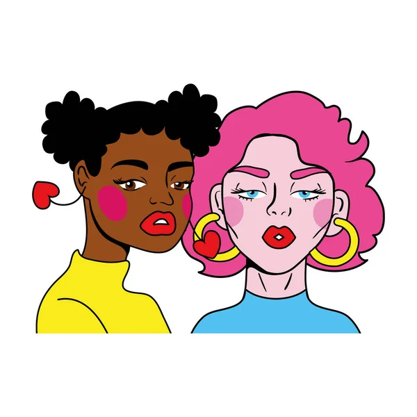 Ροζ μαλλιά γυναίκα και afro κορίτσι ζευγάρι μόδας ποπ τέχνη στυλ — Διανυσματικό Αρχείο