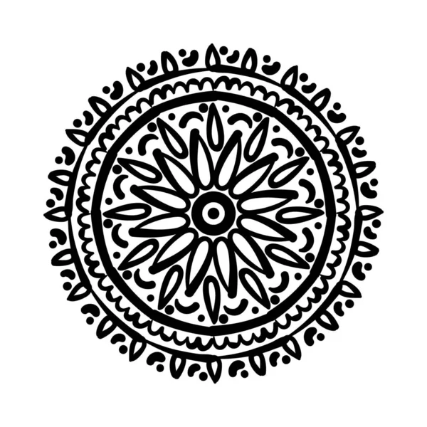 マンダラの花の民族モノクローム絶縁アイコン — ストックベクタ