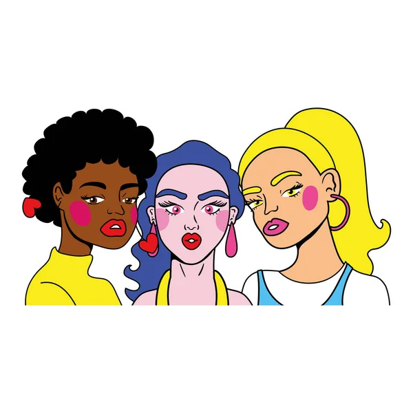 Interracial group of girls fashion pop art style — Stock Vector