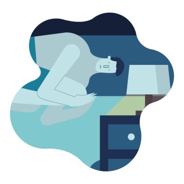 Yatak odasında uykusuzluk çeken bir adam var.