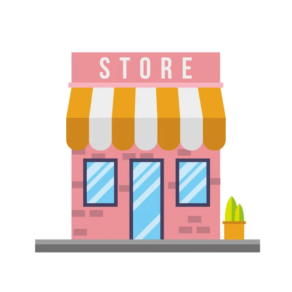 Kis áruház épület homlokzat jelenet — Stock Vector