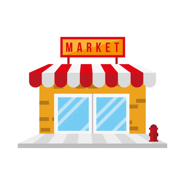 Little market store building facade scene — Stock Vector