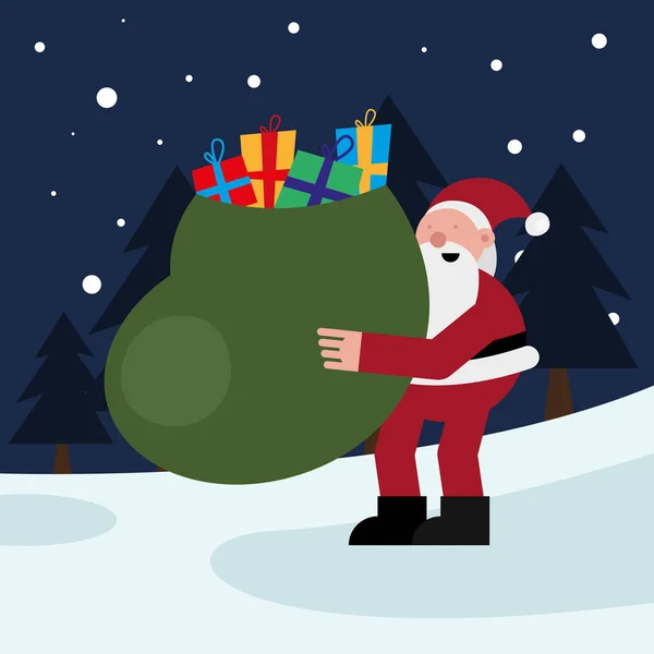 Santa claus lever des cadeaux sac de Noël caractère — Image vectorielle