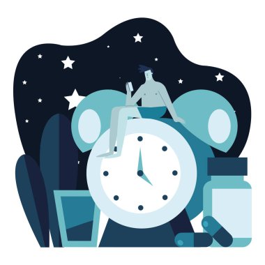 Çalar saat başında uykusuzluk çeken bir adam.