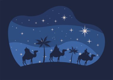 Mutlu noel kartları ve develerde sihirli krallar
