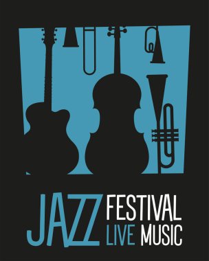 Enstrümanlar ve harflerle dolu bir caz festivali posteri