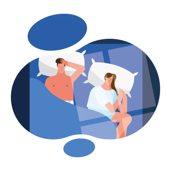 Couple dans le lit scène souffrant d'insomnie personnages — Image vectorielle