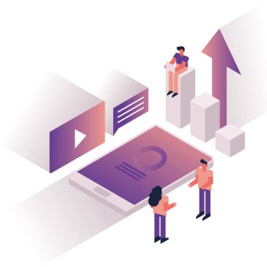 Tablet aygıtı ile insanlar ve grafikler