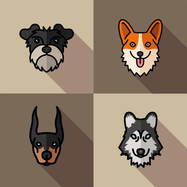Чотири собаки домашні тварини маскоти порода персонажів — стоковий вектор