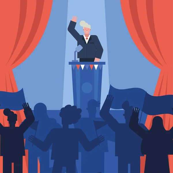 Mannelijke kandidaat geeft speech verkiezingsdag — Stockvector