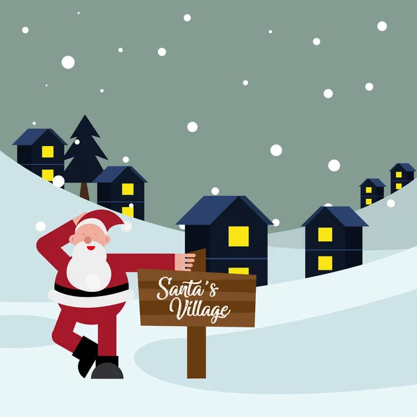 Weihnachtsmann mit Holzetikett in winterlicher Szene Weihnachtsfigur — Stockvektor