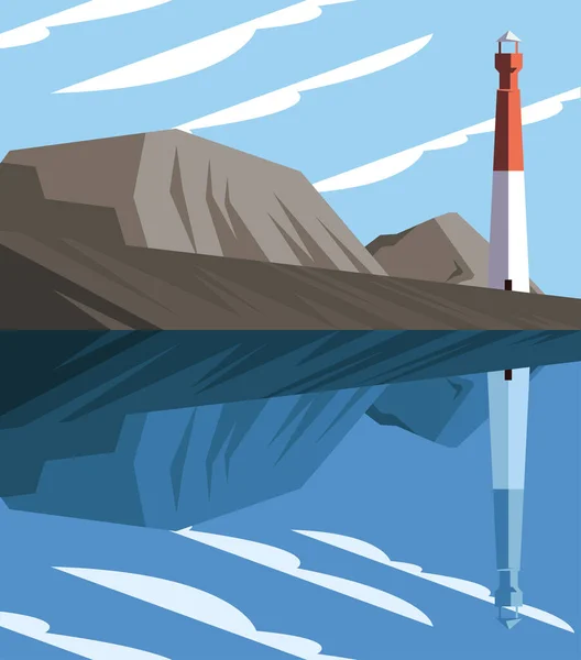 Belle scène de Seacape avec des rochers et phare — Image vectorielle