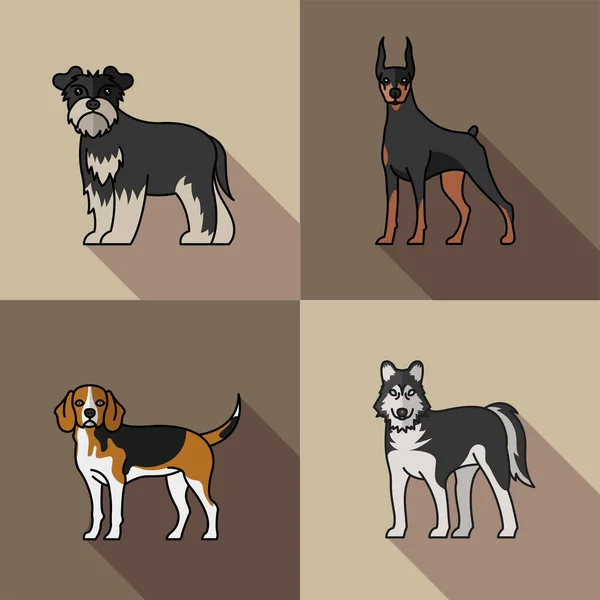 Fyra hundar husdjur maskotar ras tecken — Stock vektor