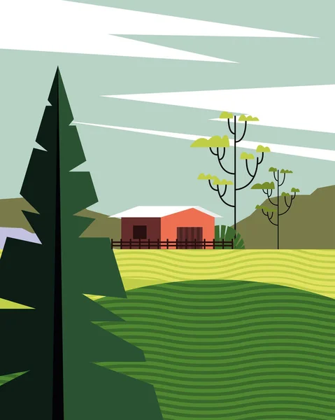 Belle scène de paysage avec écurie dans le camp — Image vectorielle