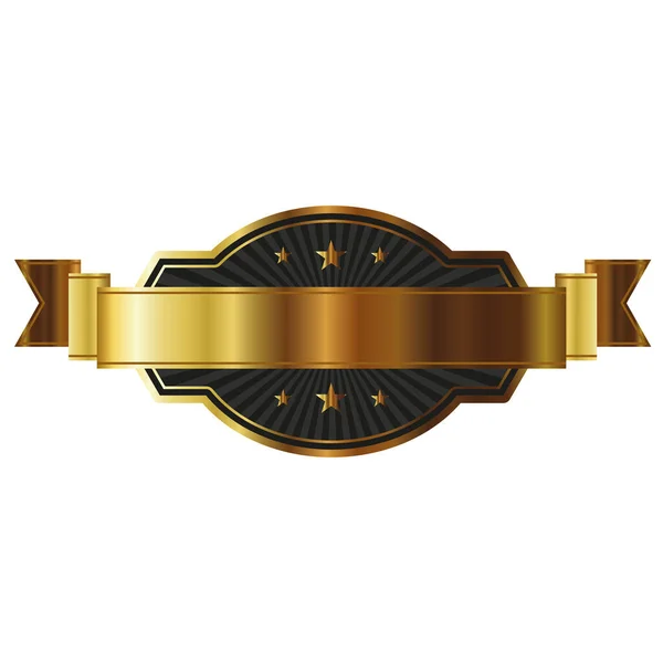 Emblema de quadro dourado elegante com fita —  Vetores de Stock