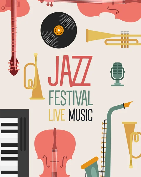 Αφίσα φεστιβάλ τζαζ με όργανα και γράμματα — Διανυσματικό Αρχείο