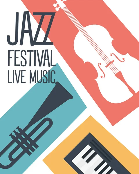 Poster del festival jazz con strumenti e scritte — Vettoriale Stock