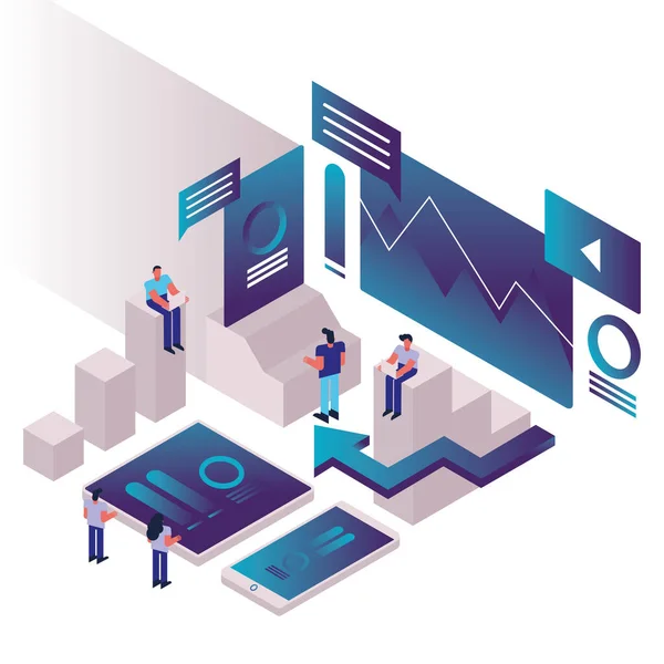 Personer och diagram med smartphones och infographics — Stock vektor