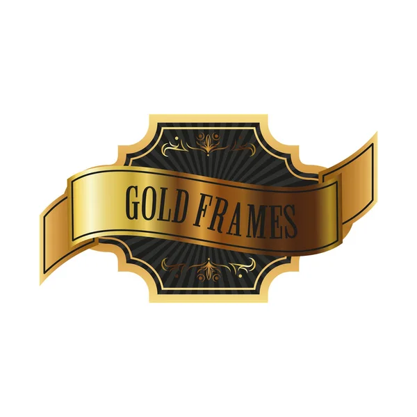 Elegantes goldenes Rahmenemblem mit Schriftzug und Band — Stockvektor