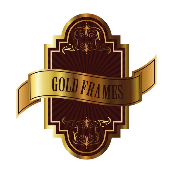 Elegante emblema cornice dorata con scritte e nastro — Vettoriale Stock