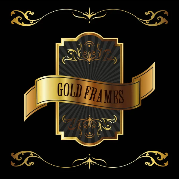 Elegante emblema de marco dorado con letras y cinta — Archivo Imágenes Vectoriales