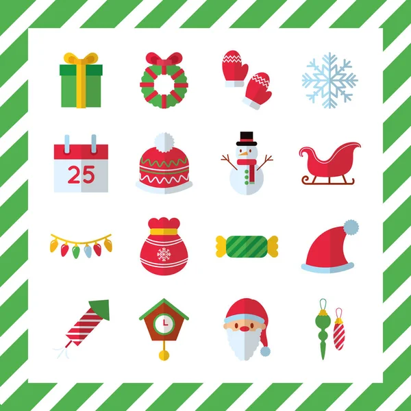 Bundle of sixteen merry christmas flat style icons — Stock Vector