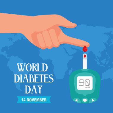 Dünya Diyabet Günü kampanyası Glucometre ve parmak insan parmağı
