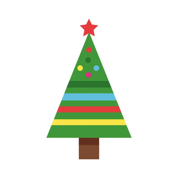 ボールとリボン付きの幸せなメリークリスマスグリーンの木 — ストックベクタ