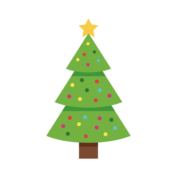 Feliz Feliz Navidad árbol verde con estrellas y bolas de colores — Vector de stock