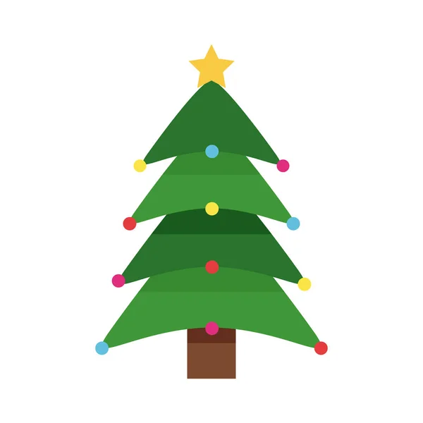 Feliz Feliz Navidad árbol verde con estrella y bolas — Vector de stock