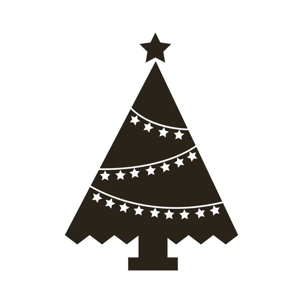Feliz árvore de Natal feliz monocromático com estrelas penduradas — Vetor de Stock