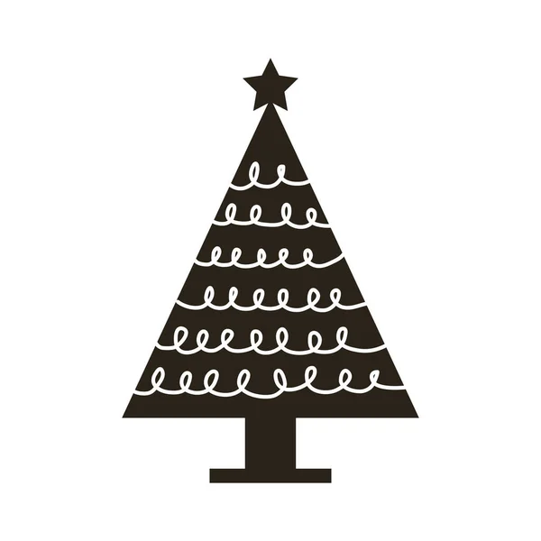 快乐快乐的圣诞单色树，有旋涡 — 图库矢量图片