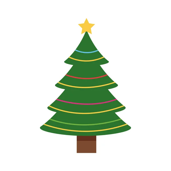Счастливого Рождества зеленое дерево с цветными лентами — стоковый вектор