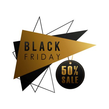 Kara Cuma satışı harfleri üçgen şekiller ve etiket asma