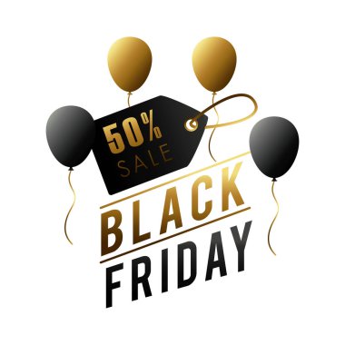 Kara Cuma indirimli etiketli balonlar helyum ve etiket asılı