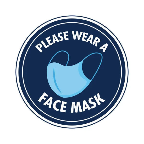 Máscara carimbo etiqueta circular necessária com letras e máscara facial —  Vetores de Stock