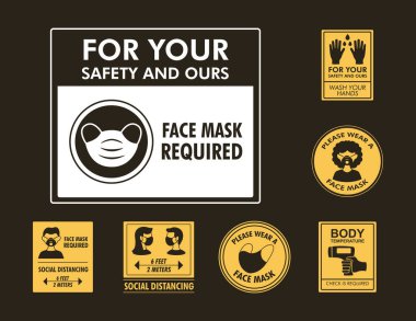 Kahverengi arkaplanda yeni normallik etiketleri paketi