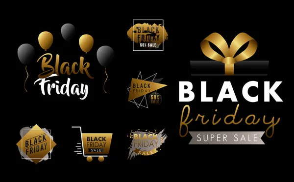 Black friday sale set labels in black background — Stock Vector