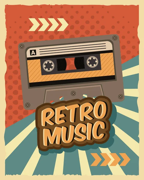 Old retro cassette device in poster — Stock Vector