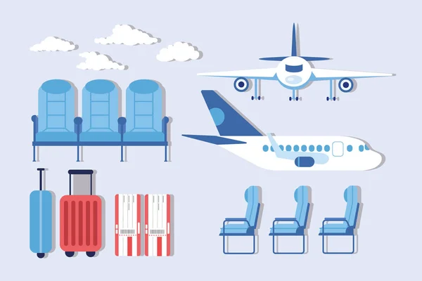 Conjunto de iconos de aeropuertos y aerolíneas — Vector de stock